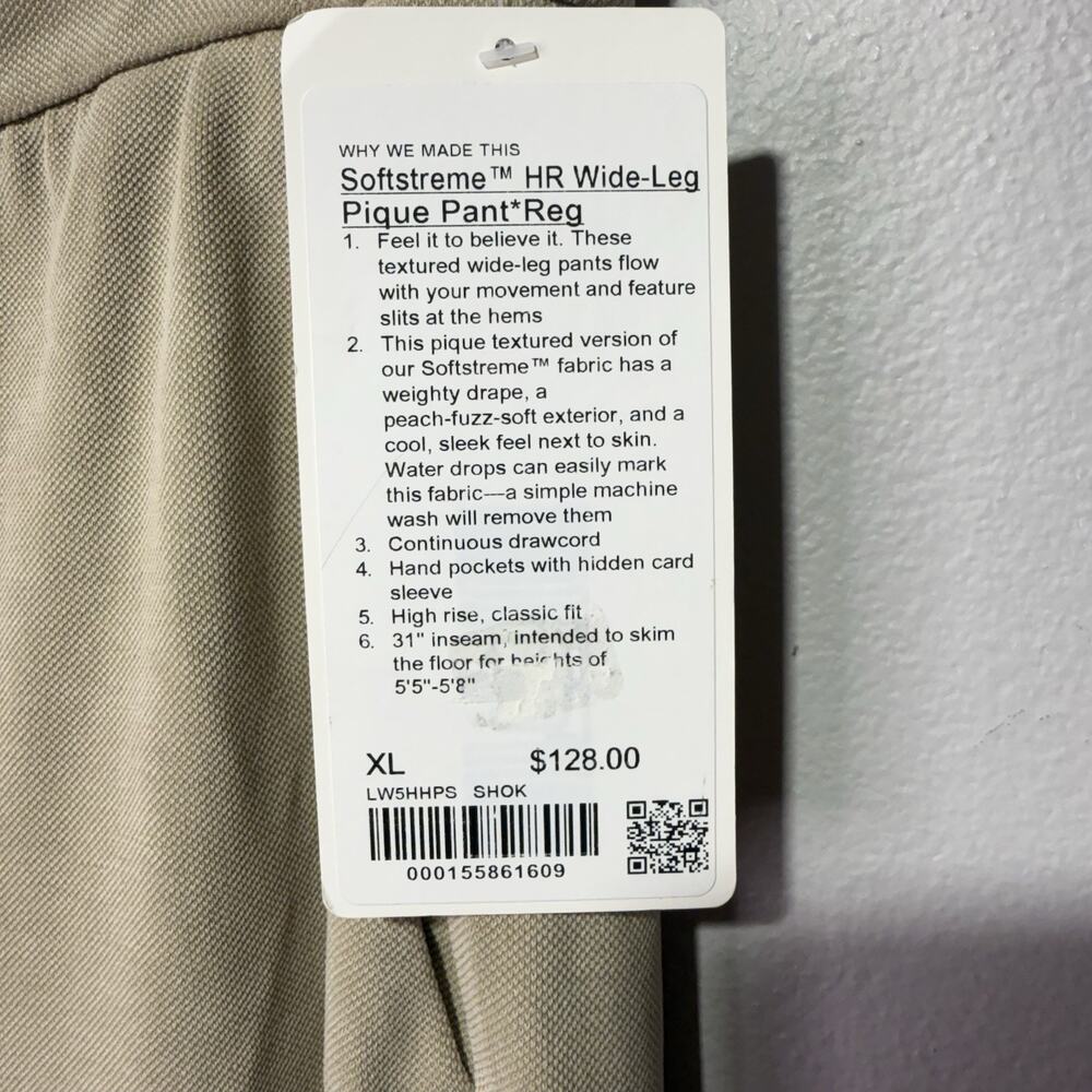 Lululemon Softstreme High-Rise Wide-Leg Pique Pant Women’s XL Sheer Oak - Picture 11 of 16